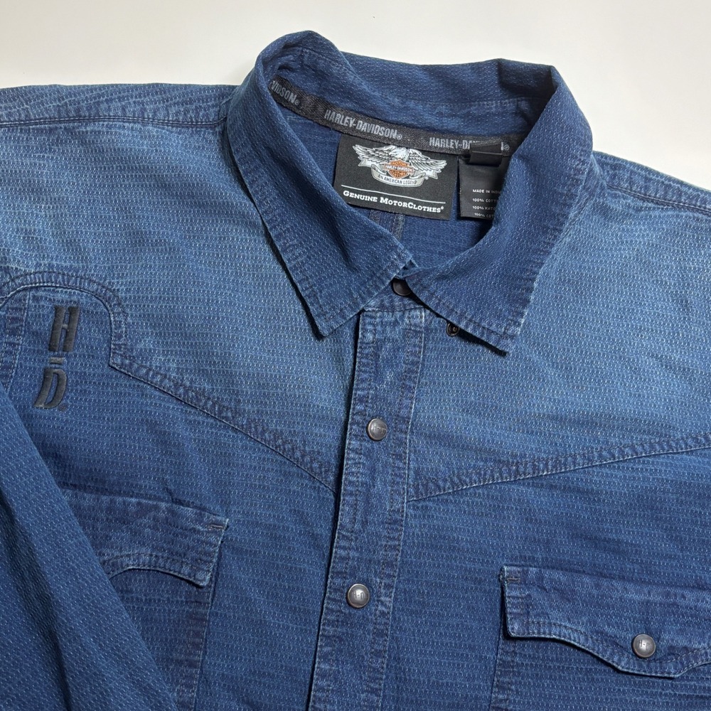 Harley-Davidson Blue Dobby Textured Mens 3Xl Long Sleeve Western Shirt Back Logo